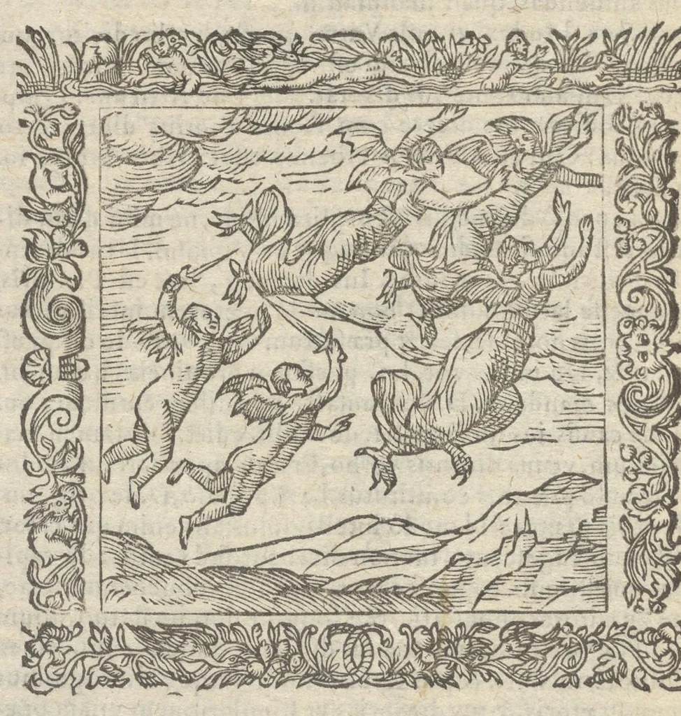 An illustration from Omnia Andreae Alciati v.c. emblemata : cum commentariis, quibus emblematum aperta origine mens auctoris explicatur & obscura omnia dubiáque illustrantur : adiectae ad calcem notae posteriores, 1589, leaf 327