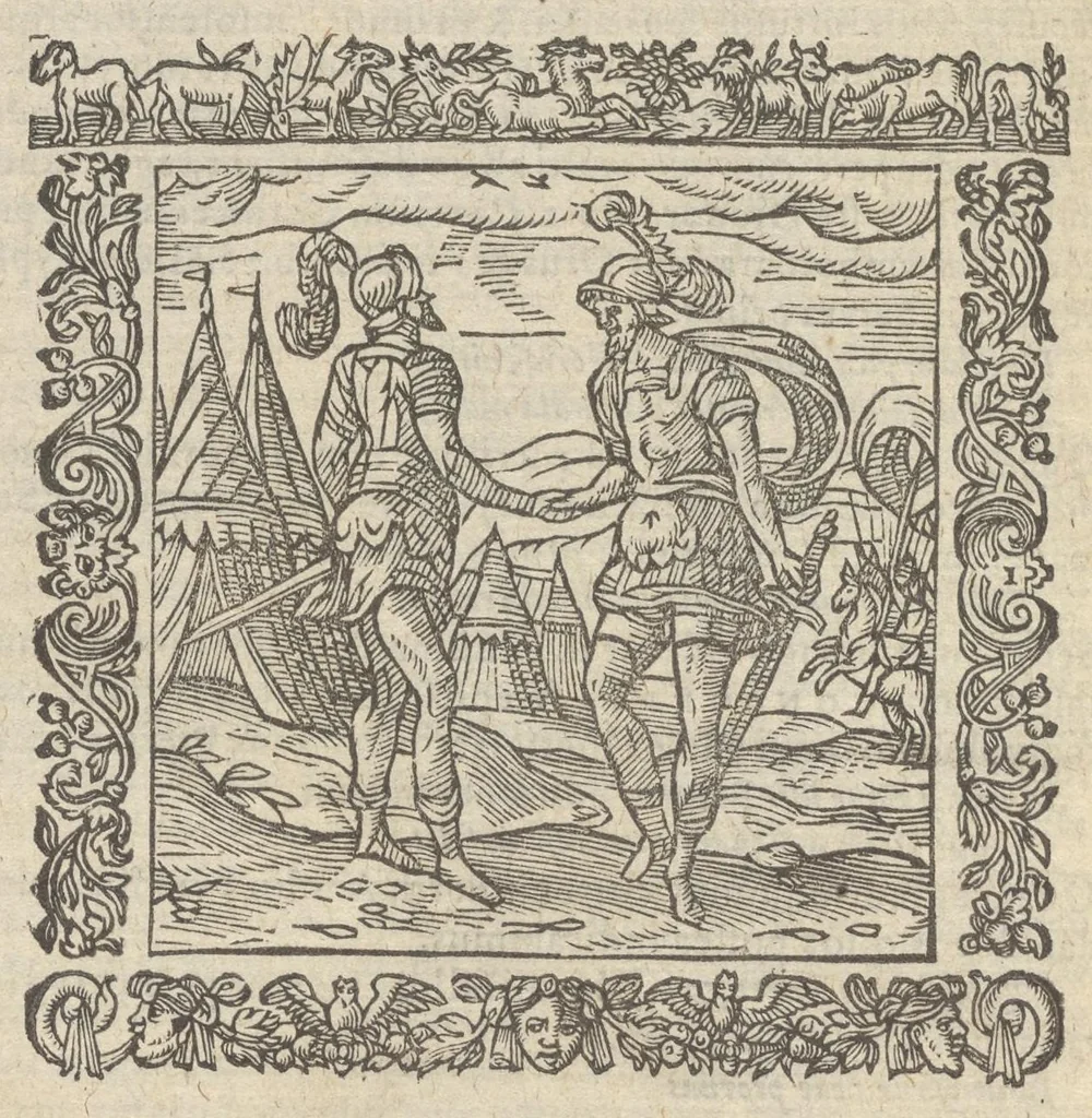 An illustration from Omnia Andreae Alciati v.c. emblemata : cum commentariis, quibus emblematum aperta origine mens auctoris explicatur & obscura omnia dubiáque illustrantur : adiectae ad calcem notae posteriores, 1589, leaf 353