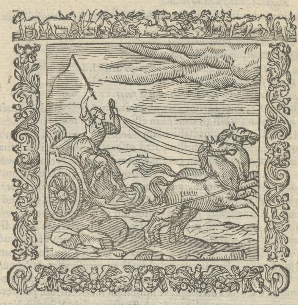 An illustration from Omnia Andreae Alciati v.c. emblemata : cum commentariis, quibus emblematum aperta origine mens auctoris explicatur & obscura omnia dubiáque illustrantur : adiectae ad calcem notae posteriores, 1589, leaf 401