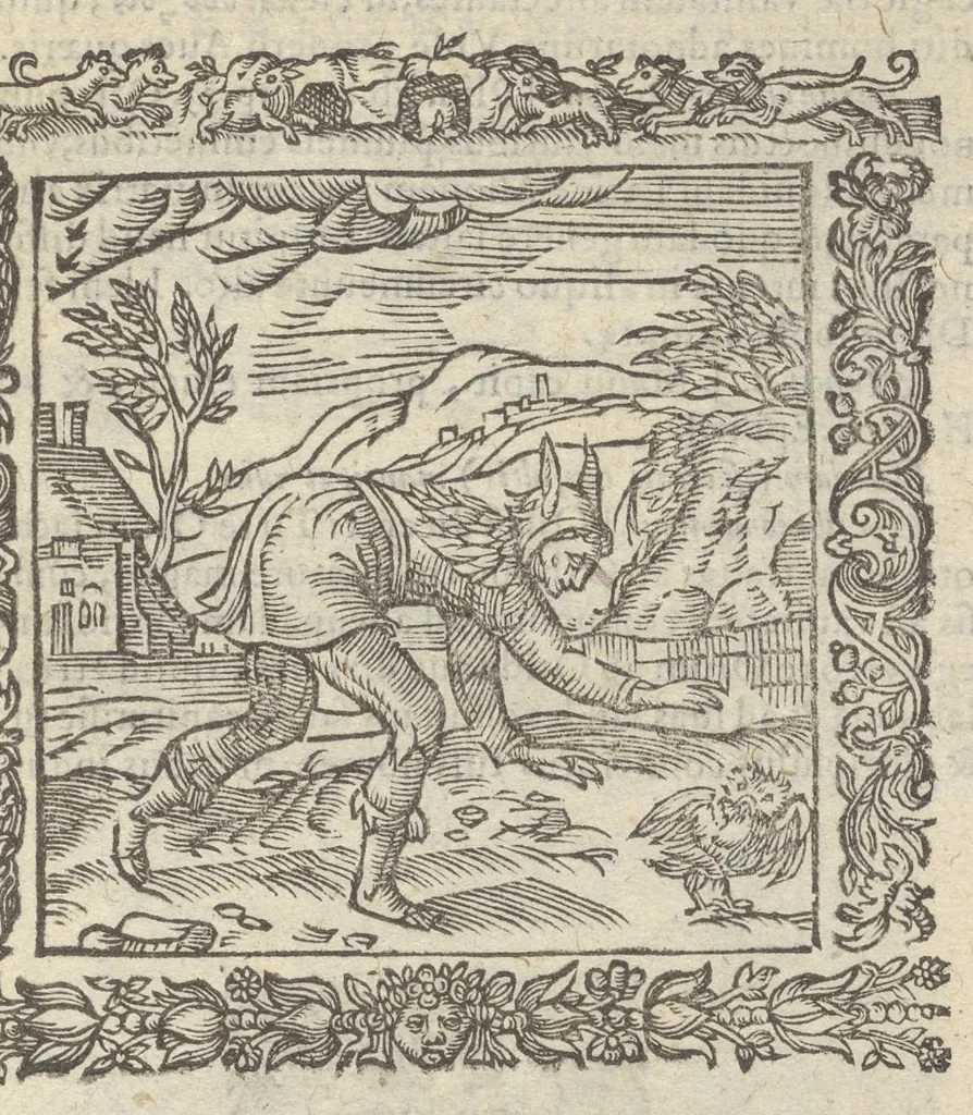 An illustration from Omnia Andreae Alciati v.c. emblemata : cum commentariis, quibus emblematum aperta origine mens auctoris explicatur & obscura omnia dubiáque illustrantur : adiectae ad calcem notae posteriores, 1589, leaf 428