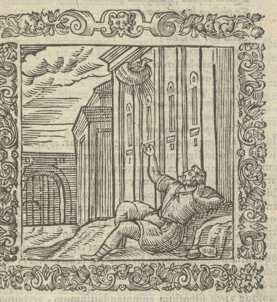 An illustration from Omnia Andreae Alciati v.c. emblemata : cum commentariis, quibus emblematum aperta origine mens auctoris explicatur & obscura omnia dubiáque illustrantur : adiectae ad calcem notae posteriores, 1589, leaf 446