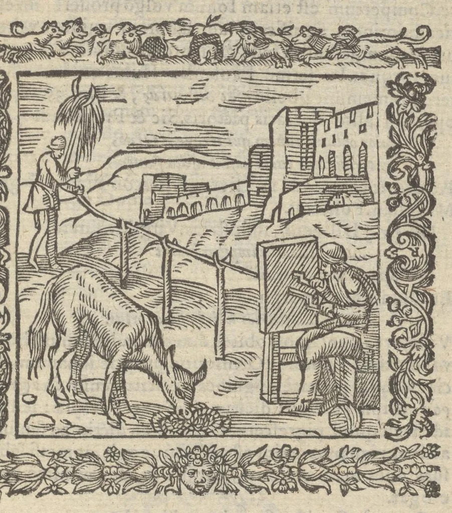 An illustration from Omnia Andreae Alciati v.c. emblemata : cum commentariis, quibus emblematum aperta origine mens auctoris explicatur & obscura omnia dubiáque illustrantur : adiectae ad calcem notae posteriores, 1589, leaf 506