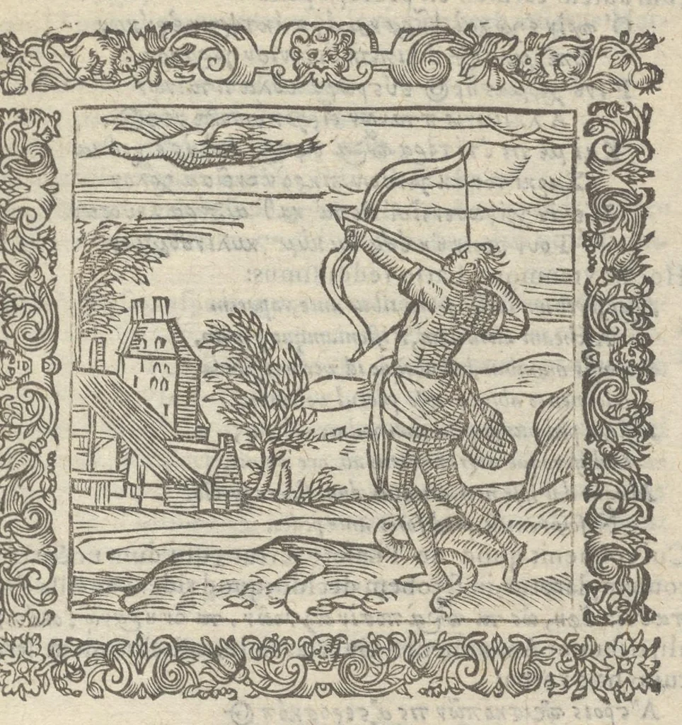 An illustration from Omnia Andreae Alciati v.c. emblemata : cum commentariis, quibus emblematum aperta origine mens auctoris explicatur & obscura omnia dubiáque illustrantur : adiectae ad calcem notae posteriores, 1589, leaf 544