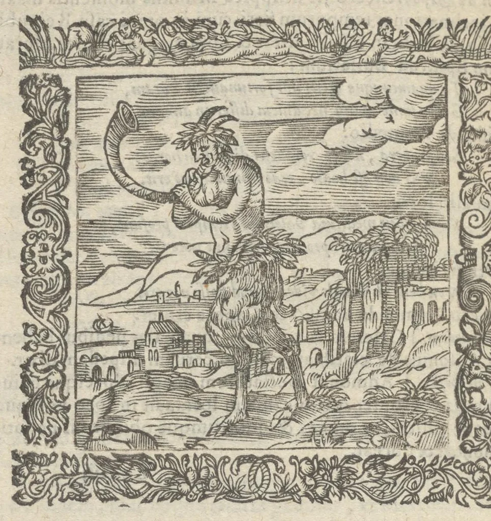 An illustration from Omnia Andreae Alciati v.c. emblemata : cum commentariis, quibus emblematum aperta origine mens auctoris explicatur & obscura omnia dubiáque illustrantur : adiectae ad calcem notae posteriores, 1589, leaf 619