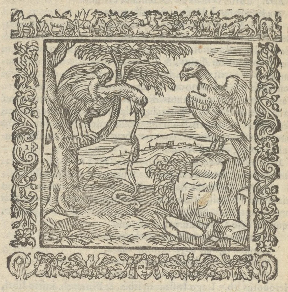An illustration from Omnia Andreae Alciati v.c. emblemata : cum commentariis, quibus emblematum aperta origine mens auctoris explicatur & obscura omnia dubiáque illustrantur : adiectae ad calcem notae posteriores, 1589, leaf 639