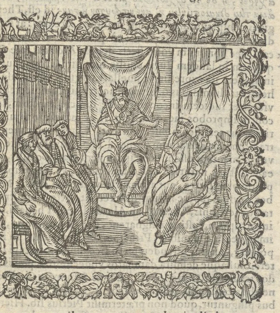 An illustration from Omnia Andreae Alciati v.c. emblemata : cum commentariis, quibus emblematum aperta origine mens auctoris explicatur & obscura omnia dubiáque illustrantur : adiectae ad calcem notae posteriores, 1589, leaf 692