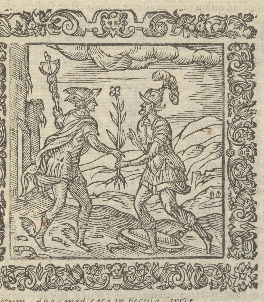 An illustration from Omnia Andreae Alciati v.c. emblemata : cum commentariis, quibus emblematum aperta origine mens auctoris explicatur & obscura omnia dubiáque illustrantur : adiectae ad calcem notae posteriores, 1589, leaf 802