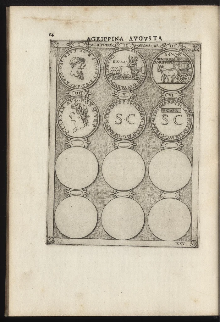 An illustration from Augustarum imagines aereis formis expressae : vitae quoque earundem breviter enarratae, Signorum etiam, quae in posteriori parte numismatu[m] efficta su[n]t ratio explicata, 1558, leaf 107