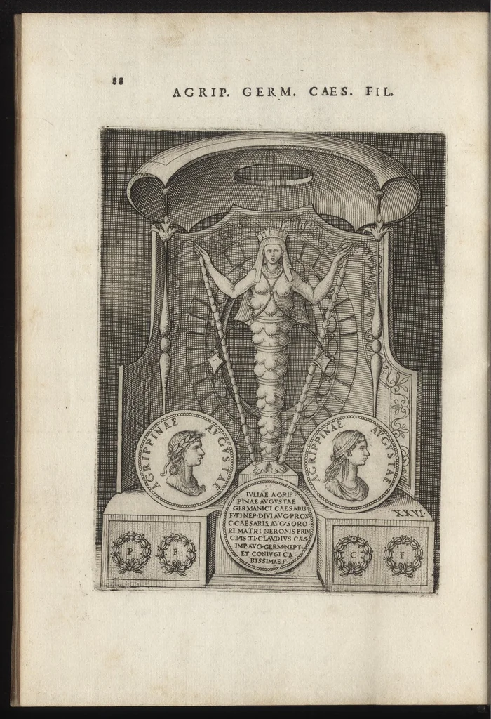An illustration from Augustarum imagines aereis formis expressae : vitae quoque earundem breviter enarratae, Signorum etiam, quae in posteriori parte numismatu[m] efficta su[n]t ratio explicata, 1558, leaf 111