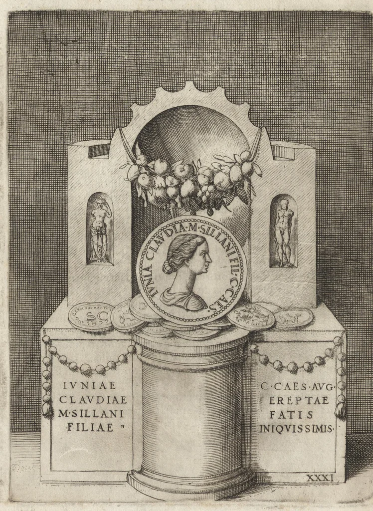 An illustration from Augustarum imagines aereis formis expressae : vitae quoque earundem breviter enarratae, Signorum etiam, quae in posteriori parte numismatu[m] efficta su[n]t ratio explicata, 1558, leaf 137