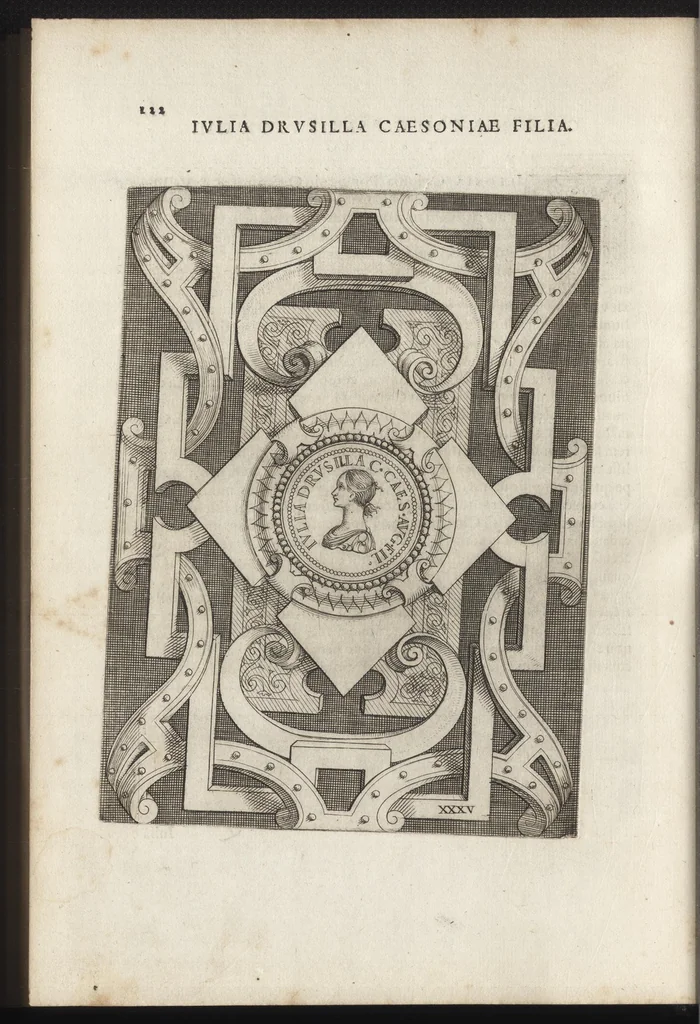 An illustration from Augustarum imagines aereis formis expressae : vitae quoque earundem breviter enarratae, Signorum etiam, quae in posteriori parte numismatu[m] efficta su[n]t ratio explicata, 1558, leaf 145