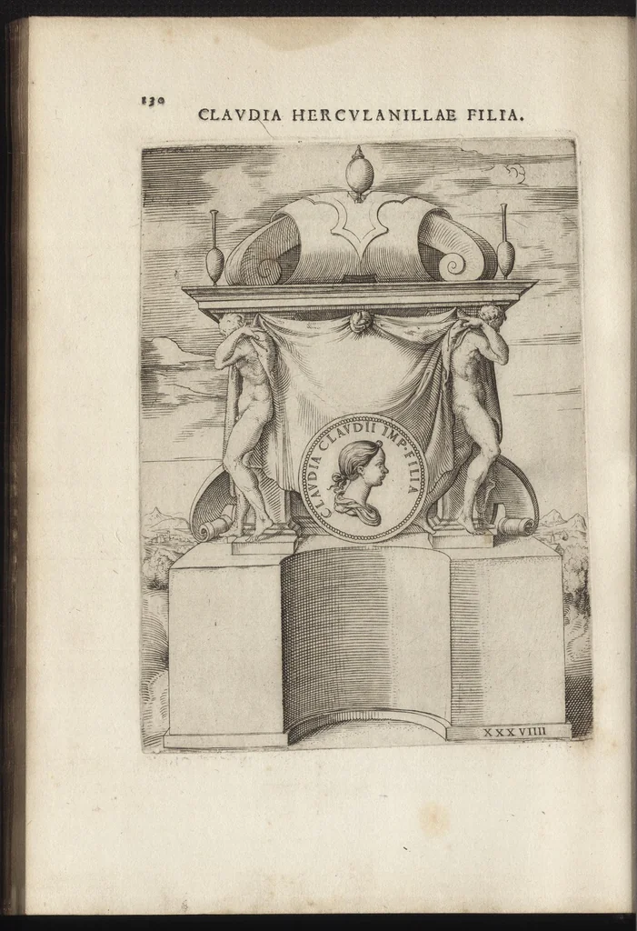 An illustration from Augustarum imagines aereis formis expressae : vitae quoque earundem breviter enarratae, Signorum etiam, quae in posteriori parte numismatu[m] efficta su[n]t ratio explicata, 1558, leaf 153