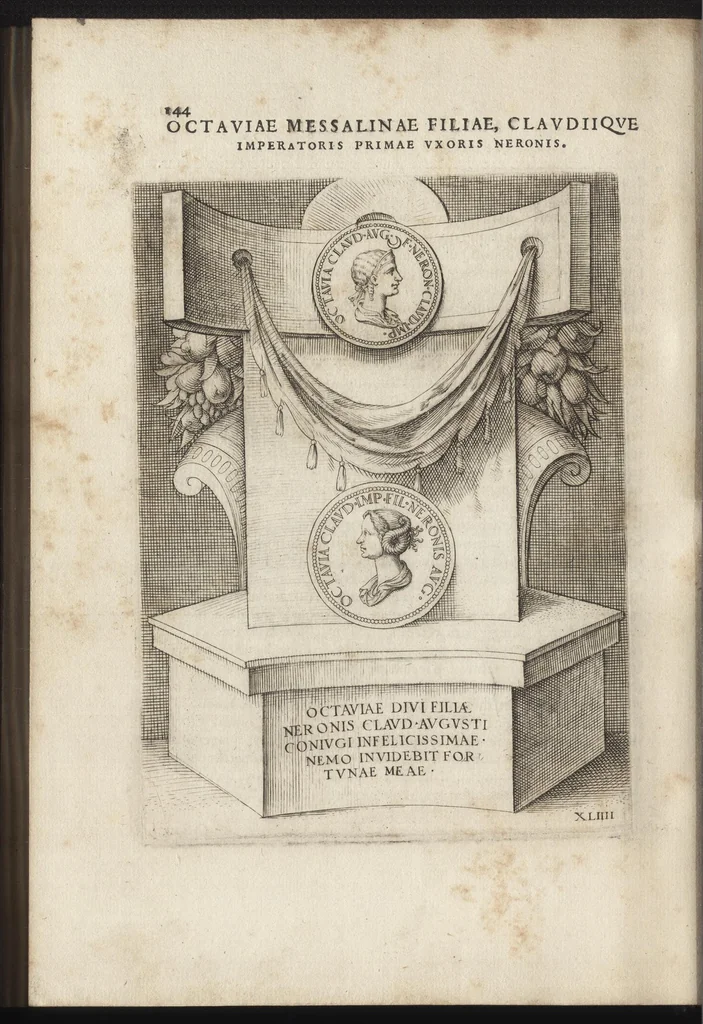 An illustration from Augustarum imagines aereis formis expressae : vitae quoque earundem breviter enarratae, Signorum etiam, quae in posteriori parte numismatu[m] efficta su[n]t ratio explicata, 1558, leaf 167