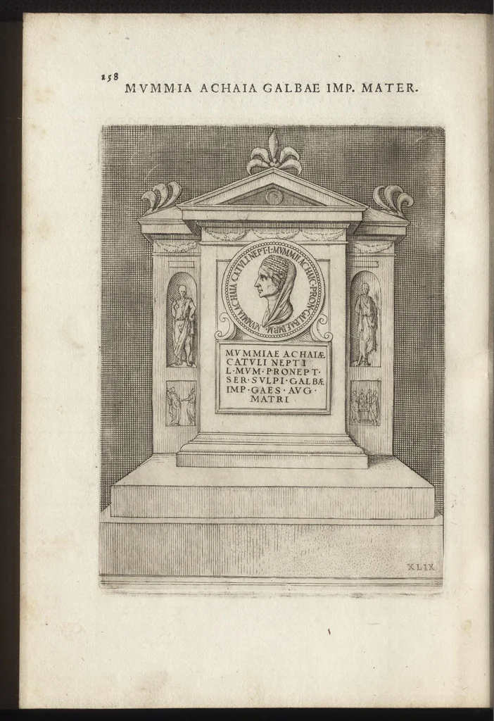 An illustration from Augustarum imagines aereis formis expressae : vitae quoque earundem breviter enarratae, Signorum etiam, quae in posteriori parte numismatu[m] efficta su[n]t ratio explicata, 1558, leaf 181