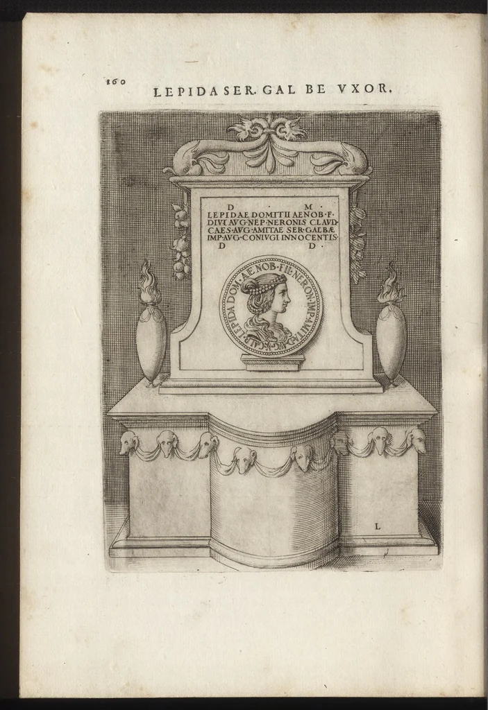 An illustration from Augustarum imagines aereis formis expressae : vitae quoque earundem breviter enarratae, Signorum etiam, quae in posteriori parte numismatu[m] efficta su[n]t ratio explicata, 1558, leaf 183