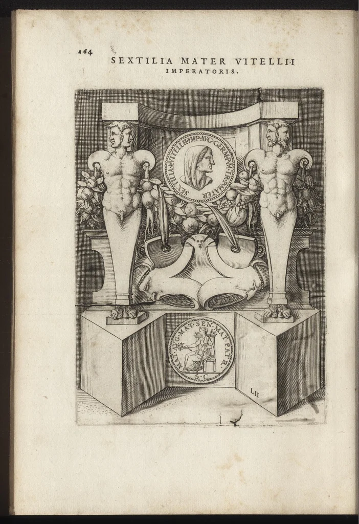An illustration from Augustarum imagines aereis formis expressae : vitae quoque earundem breviter enarratae, Signorum etiam, quae in posteriori parte numismatu[m] efficta su[n]t ratio explicata, 1558, leaf 187