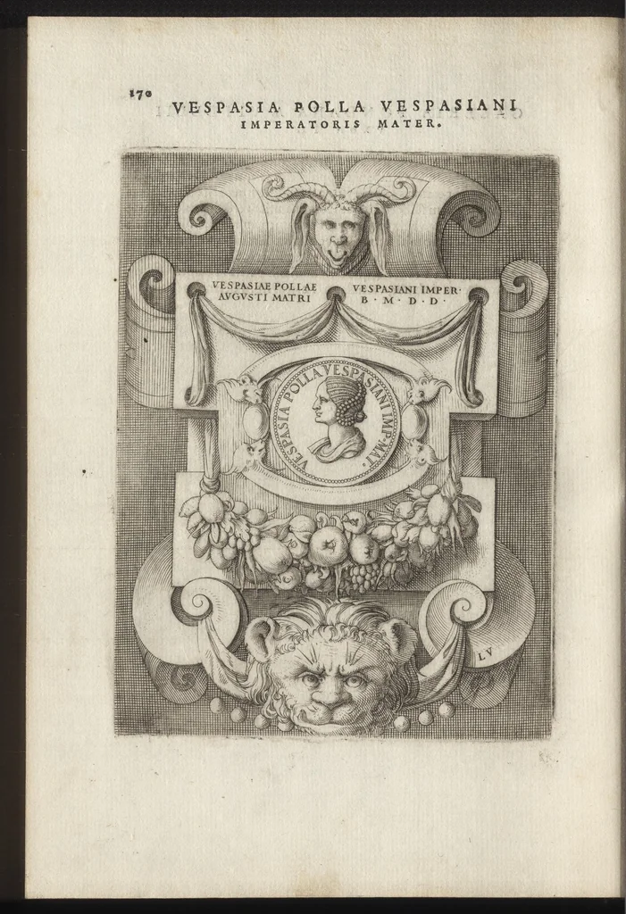 An illustration from Augustarum imagines aereis formis expressae : vitae quoque earundem breviter enarratae, Signorum etiam, quae in posteriori parte numismatu[m] efficta su[n]t ratio explicata, 1558, leaf 193
