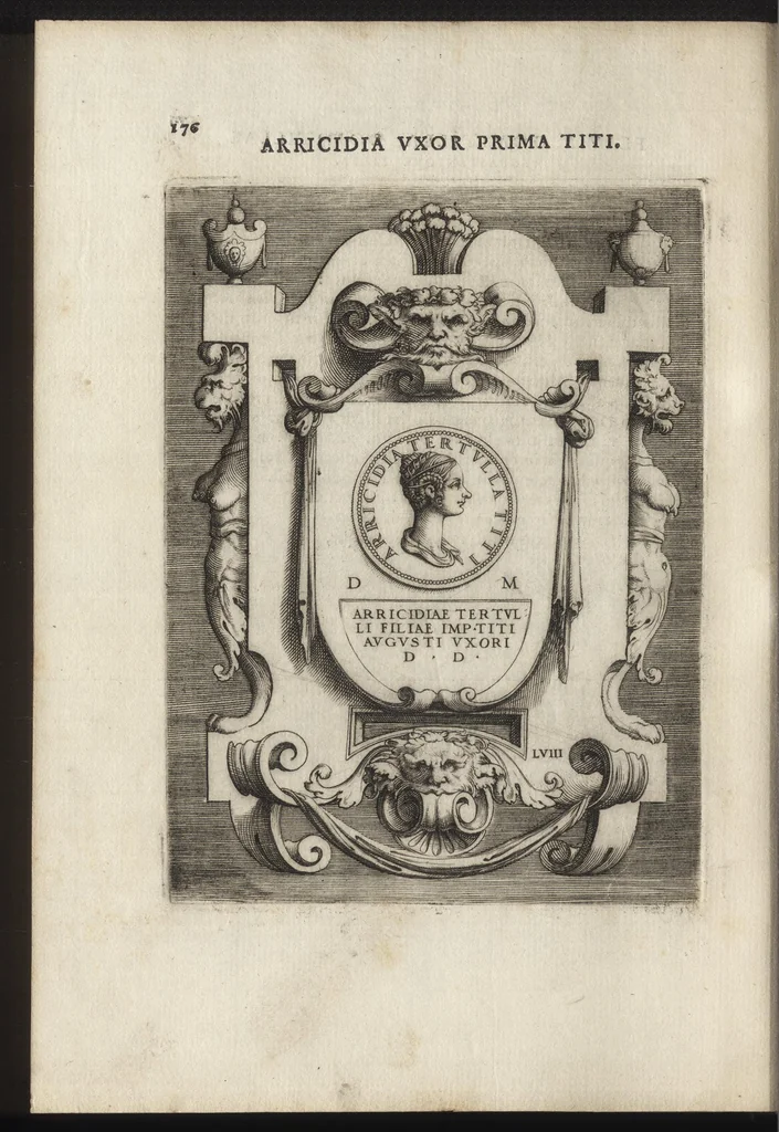 An illustration from Augustarum imagines aereis formis expressae : vitae quoque earundem breviter enarratae, Signorum etiam, quae in posteriori parte numismatu[m] efficta su[n]t ratio explicata, 1558, leaf 199