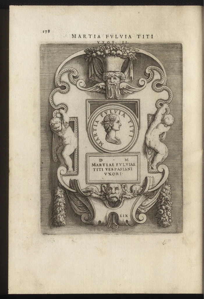 An illustration from Augustarum imagines aereis formis expressae : vitae quoque earundem breviter enarratae, Signorum etiam, quae in posteriori parte numismatu[m] efficta su[n]t ratio explicata, 1558, leaf 201