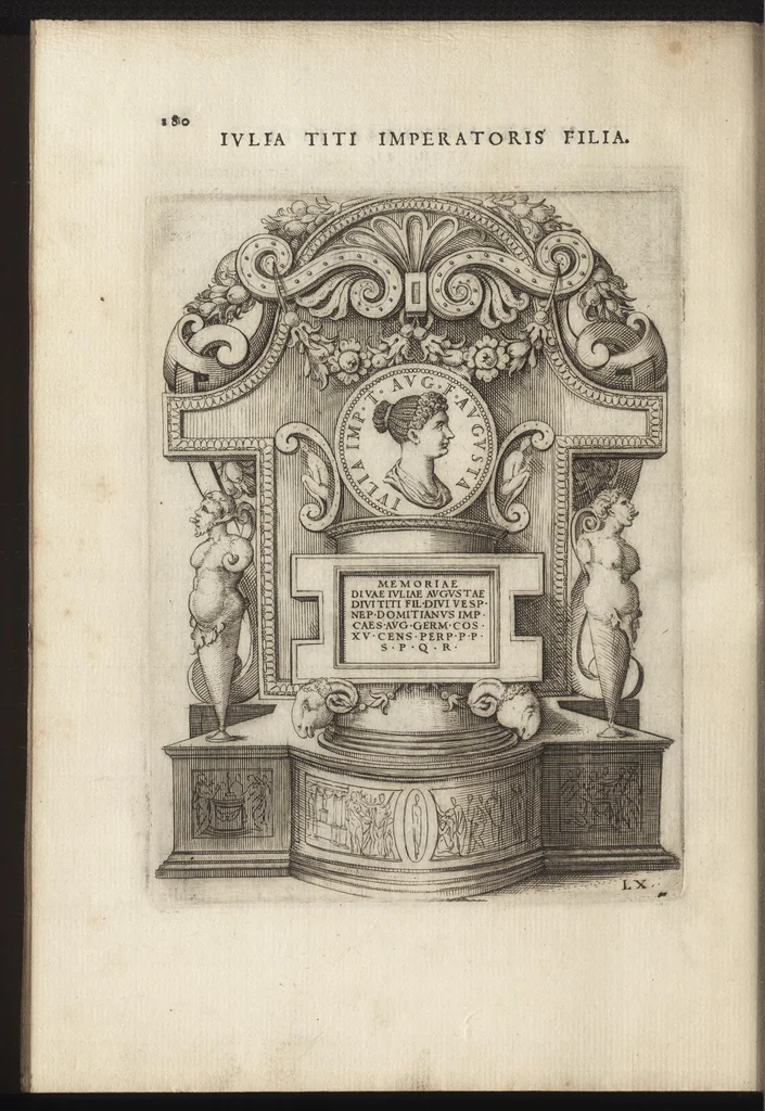 An illustration from Augustarum imagines aereis formis expressae : vitae quoque earundem breviter enarratae, Signorum etiam, quae in posteriori parte numismatu[m] efficta su[n]t ratio explicata, 1558, leaf 203