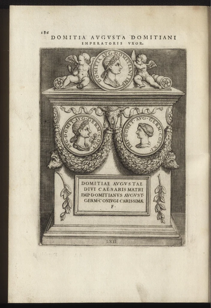 An illustration from Augustarum imagines aereis formis expressae : vitae quoque earundem breviter enarratae, Signorum etiam, quae in posteriori parte numismatu[m] efficta su[n]t ratio explicata, 1558, leaf 209