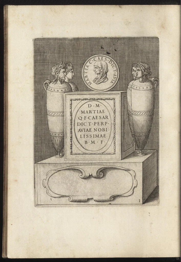An illustration from Augustarum imagines aereis formis expressae : vitae quoque earundem breviter enarratae, Signorum etiam, quae in posteriori parte numismatu[m] efficta su[n]t ratio explicata, 1558, leaf 21