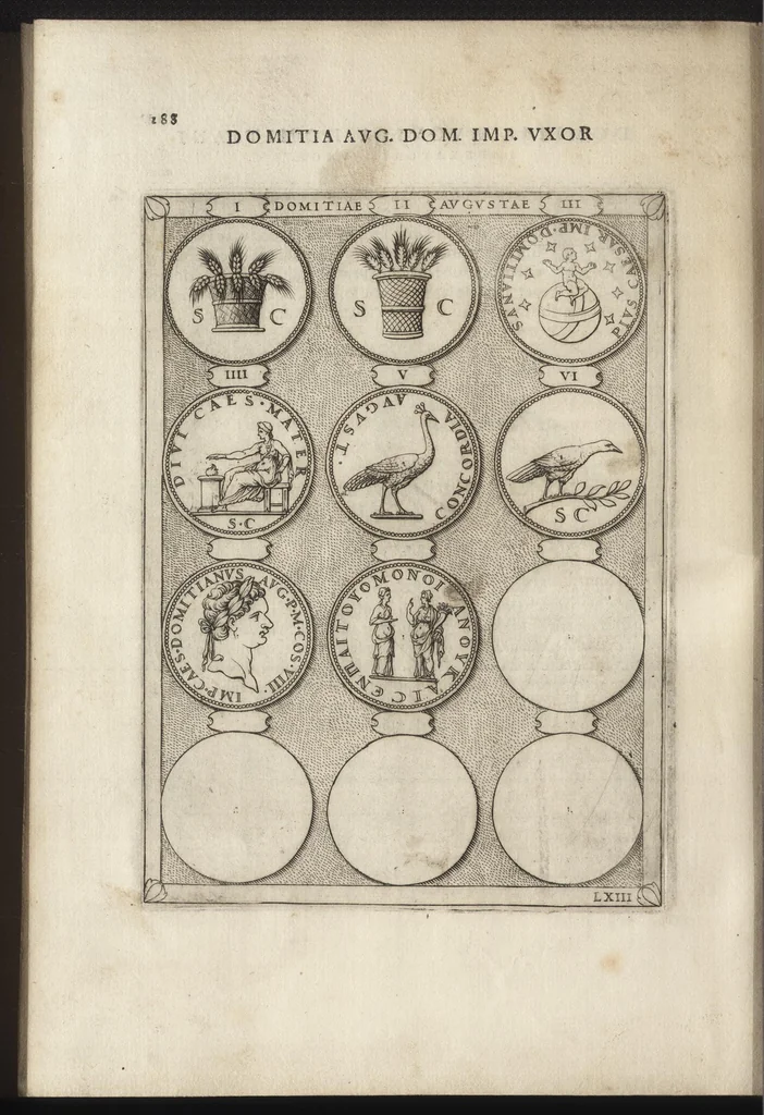 An illustration from Augustarum imagines aereis formis expressae : vitae quoque earundem breviter enarratae, Signorum etiam, quae in posteriori parte numismatu[m] efficta su[n]t ratio explicata, 1558, leaf 211