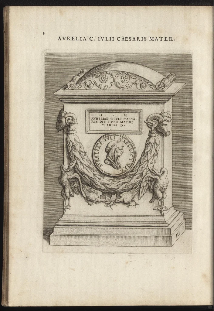 An illustration from Augustarum imagines aereis formis expressae : vitae quoque earundem breviter enarratae, Signorum etiam, quae in posteriori parte numismatu[m] efficta su[n]t ratio explicata, 1558, leaf 25
