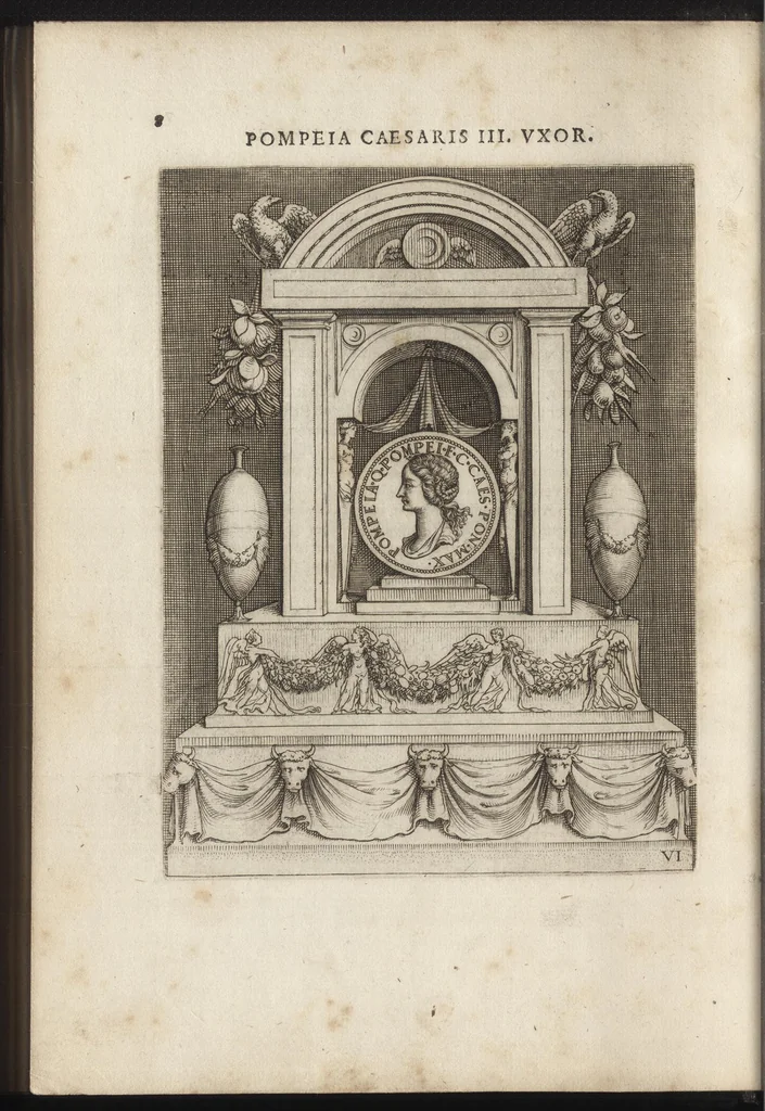 An illustration from Augustarum imagines aereis formis expressae : vitae quoque earundem breviter enarratae, Signorum etiam, quae in posteriori parte numismatu[m] efficta su[n]t ratio explicata, 1558, leaf 31
