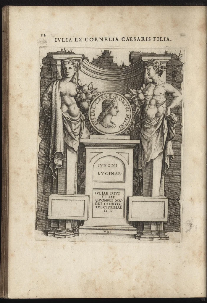 An illustration from Augustarum imagines aereis formis expressae : vitae quoque earundem breviter enarratae, Signorum etiam, quae in posteriori parte numismatu[m] efficta su[n]t ratio explicata, 1558, leaf 35