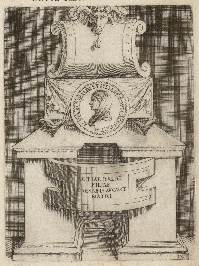 An illustration from Augustarum imagines aereis formis expressae : vitae quoque earundem breviter enarratae, Signorum etiam, quae in posteriori parte numismatu[m] efficta su[n]t ratio explicata, 1558, leaf 39