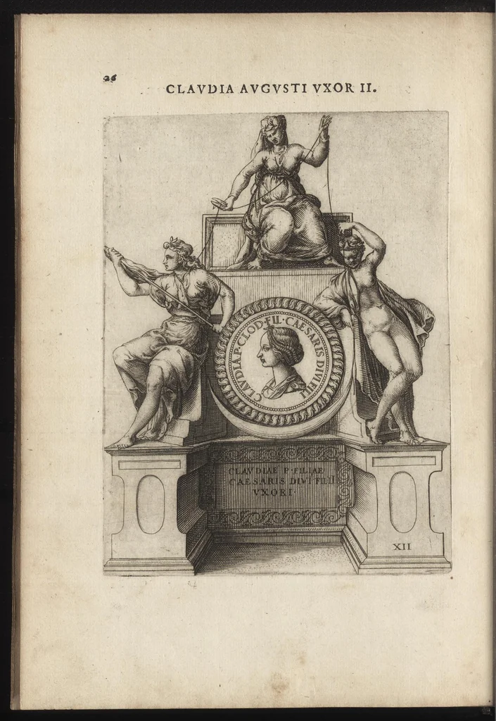 An illustration from Augustarum imagines aereis formis expressae : vitae quoque earundem breviter enarratae, Signorum etiam, quae in posteriori parte numismatu[m] efficta su[n]t ratio explicata, 1558, leaf 49