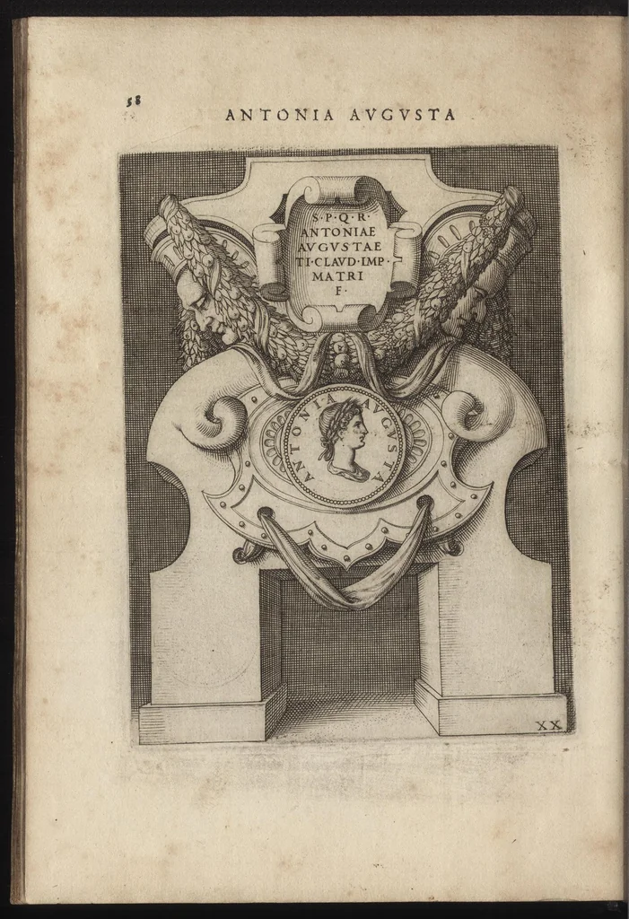 An illustration from Augustarum imagines aereis formis expressae : vitae quoque earundem breviter enarratae, Signorum etiam, quae in posteriori parte numismatu[m] efficta su[n]t ratio explicata, 1558, leaf 81