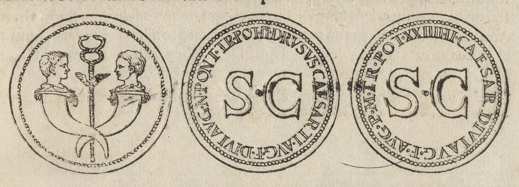 An illustration from Augustarum imagines aereis formis expressae : vitae quoque earundem breviter enarratae, Signorum etiam, quae in posteriori parte numismatu[m] efficta su[n]t ratio explicata, 1558, leaf 94