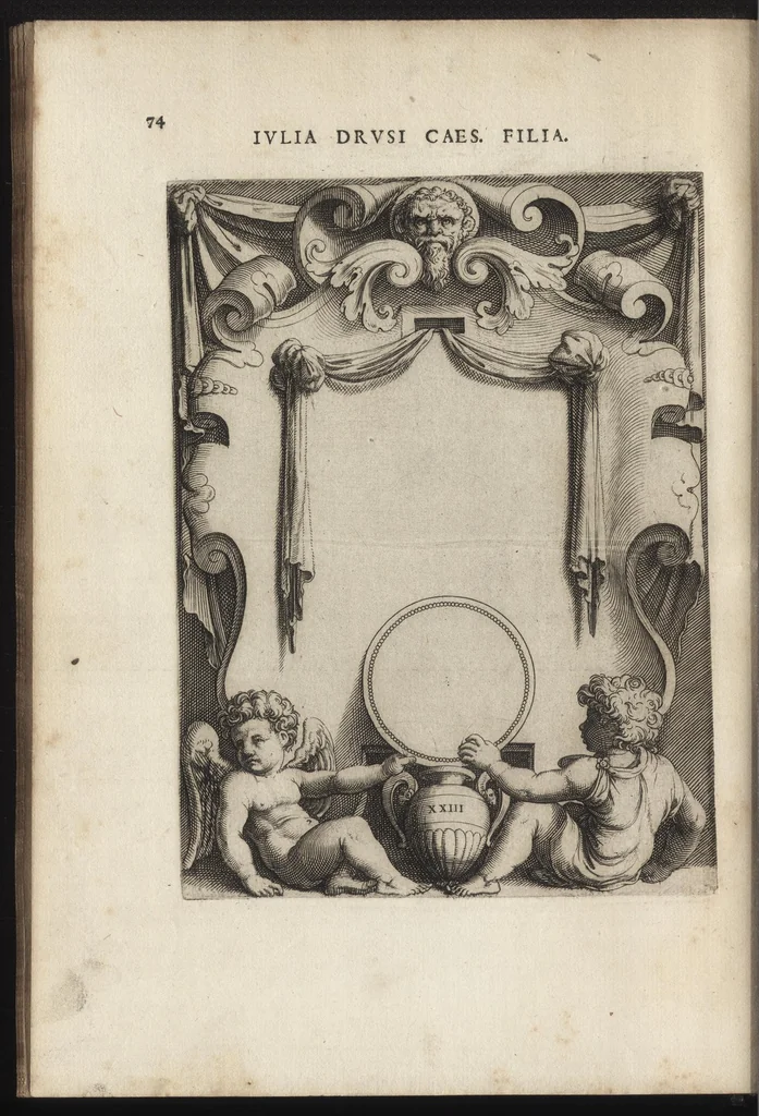 An illustration from Augustarum imagines aereis formis expressae : vitae quoque earundem breviter enarratae, Signorum etiam, quae in posteriori parte numismatu[m] efficta su[n]t ratio explicata, 1558, leaf 97