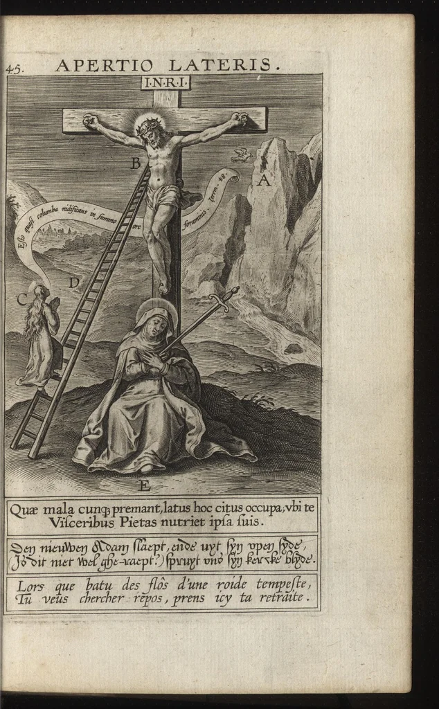 An illustration from Paradisus sponsi et sponsae : in quo messis myrrhae et aromatum ex instrumentis ac mysterijs passionis Christi colligenda, vt ei commoriamur ; et, Pancarpium Marianum, septemplici titulorum serie distinctum, vt in B. Virginis odorem curramus, et Christus formetur in nobis, 1618, leaf 288