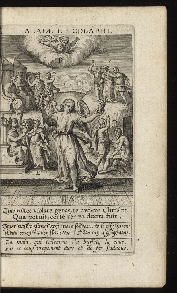 An illustration from Paradisus sponsi et sponsae : in quo messis myrrhae et aromatum ex instrumentis ac mysterijs passionis Christi colligenda, vt ei commoriamur ; et, Pancarpium Marianum, septemplici titulorum serie distinctum, vt in B. Virginis odorem curramus, et Christus formetur in nobis, 1618, leaf 84