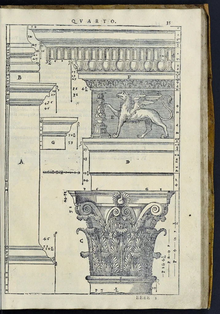 An illustration from I quattro libri dell'architettura di Andrea Palladio : ne' quali, dopo vn breue trattato de' cinque ordini, & di quelli auertimenti, che sono piu necessarij nel fabricare : si tratta delle case priuate, delle vie, dei ponti, delle piazze, dei xisti, et de' tempij, 1581, leaf 234