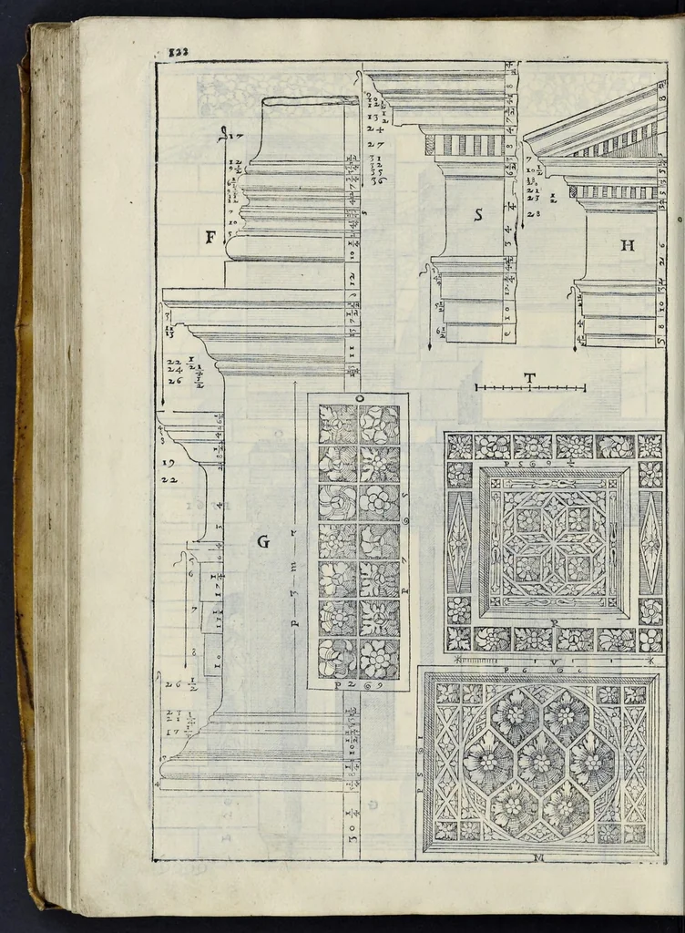 An illustration from I quattro libri dell'architettura di Andrea Palladio : ne' quali, dopo vn breue trattato de' cinque ordini, & di quelli auertimenti, che sono piu necessarij nel fabricare : si tratta delle case priuate, delle vie, dei ponti, delle piazze, dei xisti, et de' tempij, 1581, leaf 321