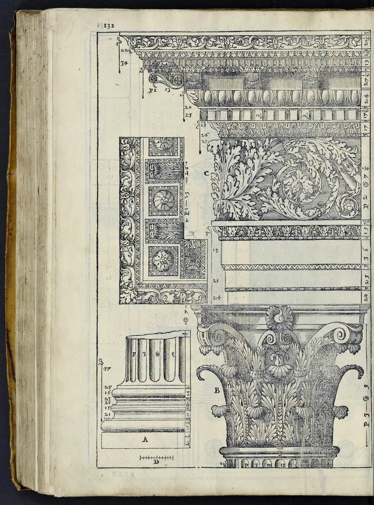 An illustration from I quattro libri dell'architettura di Andrea Palladio : ne' quali, dopo vn breue trattato de' cinque ordini, & di quelli auertimenti, che sono piu necessarij nel fabricare : si tratta delle case priuate, delle vie, dei ponti, delle piazze, dei xisti, et de' tempij, 1581, leaf 331