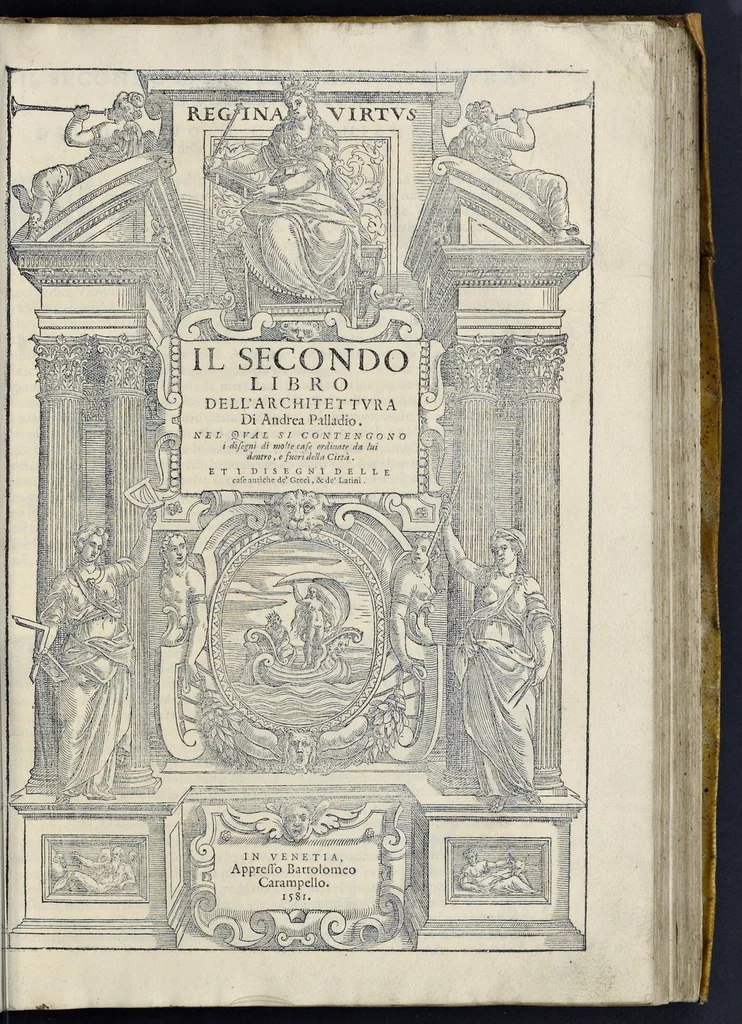 An illustration from I quattro libri dell'architettura di Andrea Palladio : ne' quali, dopo vn breue trattato de' cinque ordini, & di quelli auertimenti, che sono piu necessarij nel fabricare : si tratta delle case priuate, delle vie, dei ponti, delle piazze, dei xisti, et de' tempij, 1581, leaf 72