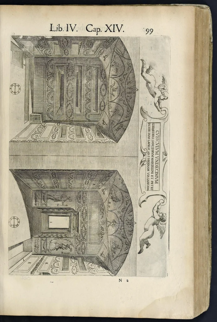 An illustration from Roma svbterranea novissima : in qva post Antonivm Bosivm antesignanvm, Io. Severanvm congreg. oratorii presbytervm, et celebres alios scriptores : antiqva Christianorvm et praecipue martyrun cœmeteria, titvli, monimenta, epitaphia, inscriptiones ac nobiliora sanctorvm sepvlchra, sex libris distincta illustrantvr et qvamplvrimae res ecclesiasticae iconibvs graphice describuntur, ac multiplici tum sacra, tum profana eruditione declarantur : cum duplici indice, capitum & rerum locupletissimo : opera et stvdio, 1651, leaf 114