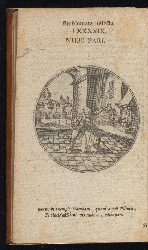 An illustration from Centuria exquisitissimorum symbolorum et emblematum : historiarum sacro-prophanarum moralium & politicarum cultoribus perquam utilis & necessaria : ex eruditissimis prisci & moderni saeculi auctoribus collecta, quae propter illorum praestantiam tanquam continuatio famosi Joachimi Camerarii intitulari potest, 1680, leaf 201