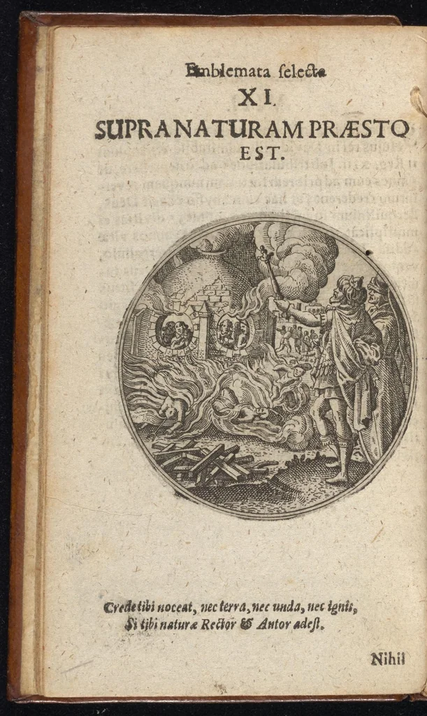 An illustration from Centuria exquisitissimorum symbolorum et emblematum : historiarum sacro-prophanarum moralium & politicarum cultoribus perquam utilis & necessaria : ex eruditissimis prisci & moderni saeculi auctoribus collecta, quae propter illorum praestantiam tanquam continuatio famosi Joachimi Camerarii intitulari potest, 1680, leaf 21