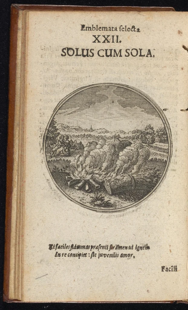 An illustration from Centuria exquisitissimorum symbolorum et emblematum : historiarum sacro-prophanarum moralium & politicarum cultoribus perquam utilis & necessaria : ex eruditissimis prisci & moderni saeculi auctoribus collecta, quae propter illorum praestantiam tanquam continuatio famosi Joachimi Camerarii intitulari potest, 1680, leaf 47