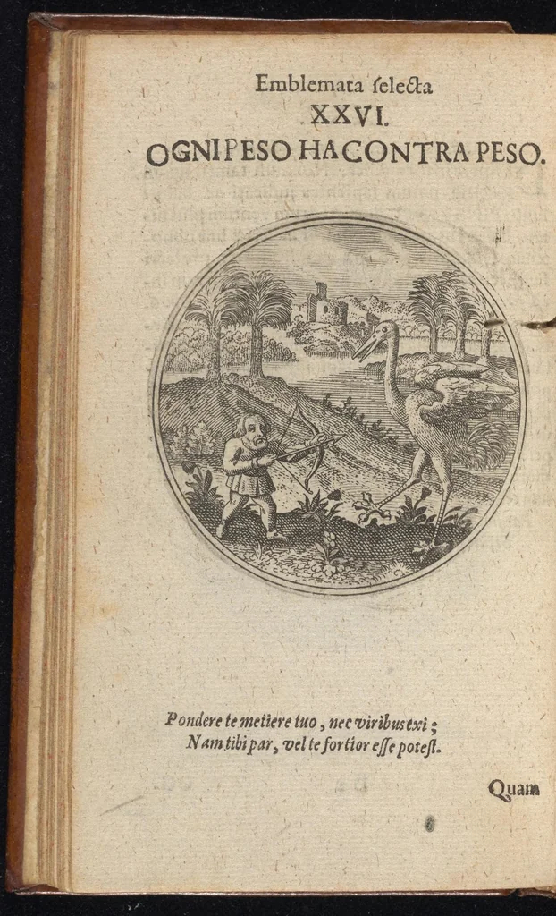 An illustration from Centuria exquisitissimorum symbolorum et emblematum : historiarum sacro-prophanarum moralium & politicarum cultoribus perquam utilis & necessaria : ex eruditissimis prisci & moderni saeculi auctoribus collecta, quae propter illorum praestantiam tanquam continuatio famosi Joachimi Camerarii intitulari potest, 1680, leaf 55