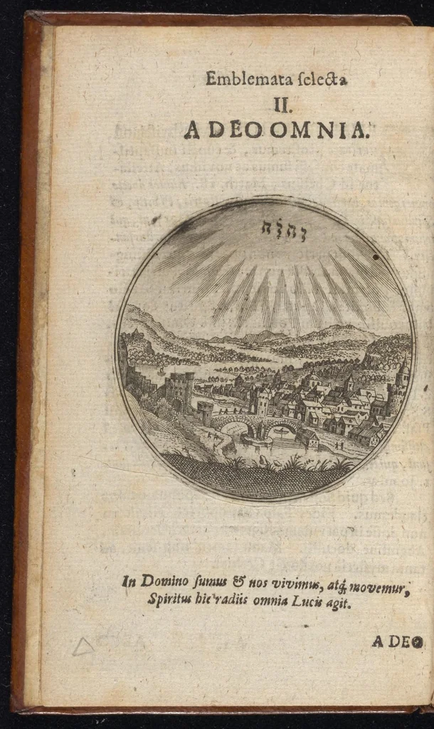 An illustration from Centuria exquisitissimorum symbolorum et emblematum : historiarum sacro-prophanarum moralium & politicarum cultoribus perquam utilis & necessaria : ex eruditissimis prisci & moderni saeculi auctoribus collecta, quae propter illorum praestantiam tanquam continuatio famosi Joachimi Camerarii intitulari potest, 1680, leaf 7