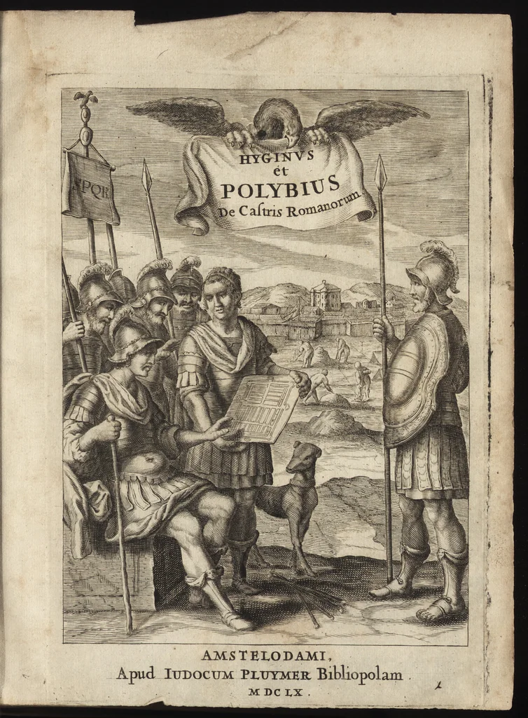 An illustration from Hygini Gromatici et Polybii Megalopolitani De castris romanis, quae exstant : cum notis & animadversionibus, quibus accedunt dissertationes aliquot de re eadem militari populi Romani, 1660, leaf 6
