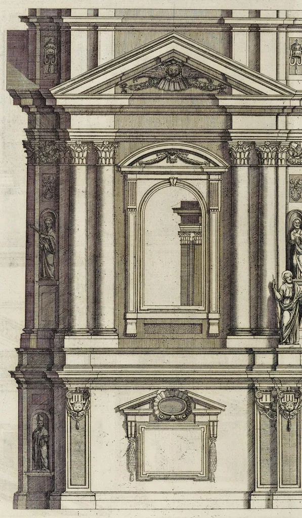 An illustration from Architettura della basilica di S. Pietro in Vaticano : Opera di Bramante Lazzari, Michel'Angelo Bonarota, Carlo Maderni, e altri famosi architetti, 1684, leaf 109