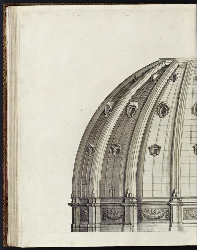 An illustration from Architettura della basilica di S. Pietro in Vaticano : Opera di Bramante Lazzari, Michel'Angelo Bonarota, Carlo Maderni, e altri famosi architetti, 1684, leaf 123
